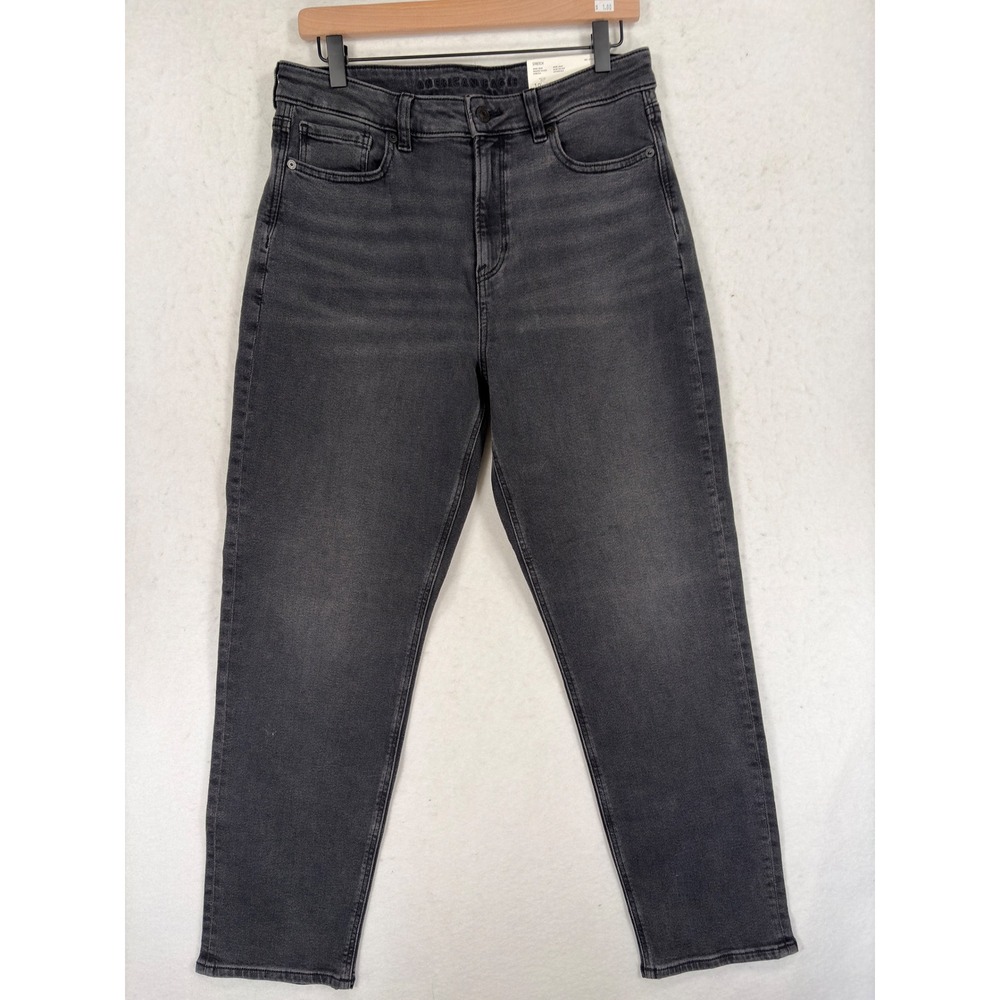 American Eagle Mom Jean Washed Black Stretch High Rise Denim Pants 10 Regular